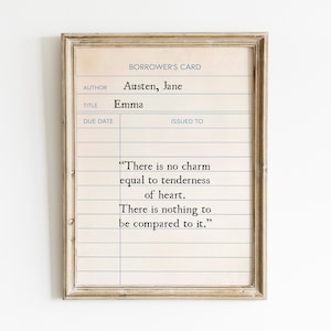 Emma quote bibliotheekkaart afdrukbare muurkunst, Emma digitale prints, teken bibliotheekretourkaart, Jane Austen-bord, teken Emma Home decor