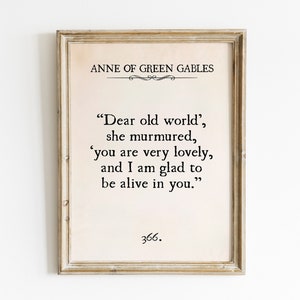 Caro Velho Mundo, Placa com Citação do Livro Anne de Green Gables, Arte de Parede Imprimível Anne de Green Gables, Pôster de L.M. Montgomery