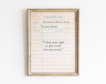 Treasure Island Book Quote, Library Card Digital Wall Print, Affirmation quotes, Robert Louis Stevenson, Bookish Gift,