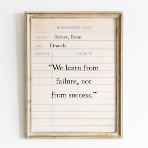 Dracula Success Quote Library Card Printable Wall Art, Digital Prints, Bram Stoker Sign, Librarian Gift, Bookish, Book Lover present