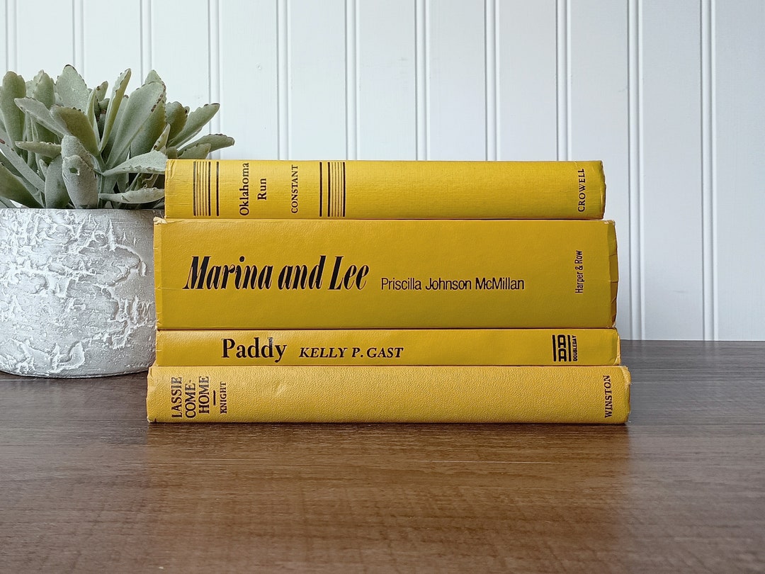 Vintage Yellow Books, Set of 4 Old Yellow Books, Yellow Bookshelf Decor ...
