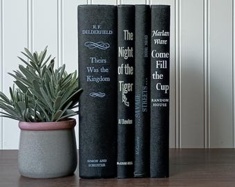 Vintage Black Books, Set of 4 Old Black Books, Black Bookshelf Decor, Black Stacked Books, Black and White Books, Halloween decor,