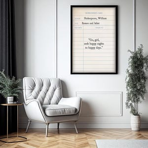 Romeo and Juliet Quote Library Card Printable Wall Art, Shakespeare Digital Print, Classic Book Quote, Vintage Book Decor