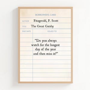 The Great Gatsby Printable Wall Art, Vintage Book Quote Print, Daisy Buchanan, Book Lover Gift, Digital Print, Library Card Sign