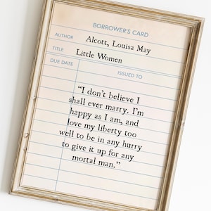 Stampa con citazione del libro Piccole Donne, stampe digitali di tessere della biblioteca, cartello di Louisa May Alcott, cartello di Jo March, regalo per amanti dei libri, stampabile su parete