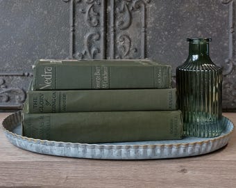 Vintage Green Book Stack, Boho Home Decor, Curated Staging Books, Cottagecore Bookshelf Decor, Decorative Books