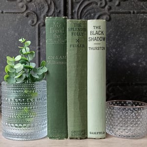 Antique Green Books, Old Green Books, Vintage Bookshelf Decor, Decorative Book, Gifts for Book Lovers, Book Stack Bundle
