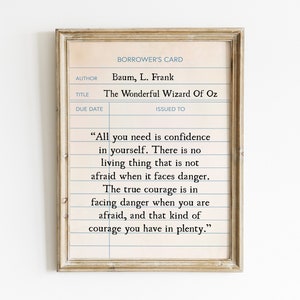Tarjeta de biblioteca con cita de El maravilloso mago de Oz, arte de pared imprimible / Impresiones digitales de El mago de Oz / Letrero imprimible de El mago de Oz