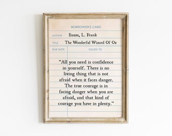 The Wonderful Wizard of Oz Quote Library Card Printable Wall Art | Wizard of Oz Digital Prints | Wizard of Oz printable Sign