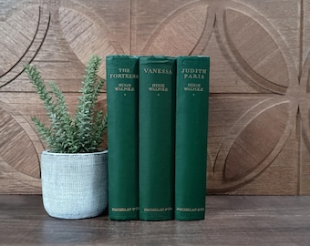 Green Vintage Book Set, Decorative Book Stack, Home Staging