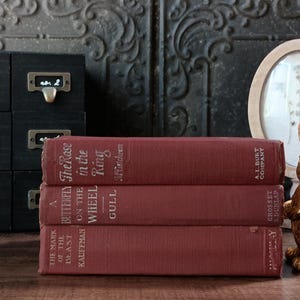 Antique Red Books, Old Red Books, Vintage Bookshelf Decor, Decorative Book, Gifts for Book Lovers, Book Stack Bundle,