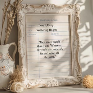 Wuthering Hearts quote bibliotheekkaart digitale prints, Emily Bronte afdrukbare kunst, teken Wuthering Heights, leesgrage cadeau, bureauposter