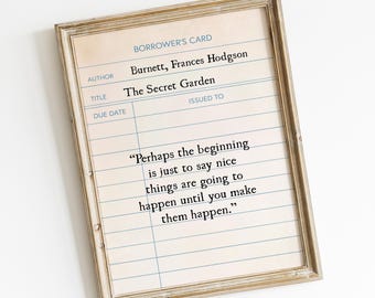 The Secret Garden Printable Wall Art, Vintage Book Quote Print, Book Lover Gift, Digital Print, Library Card Sign