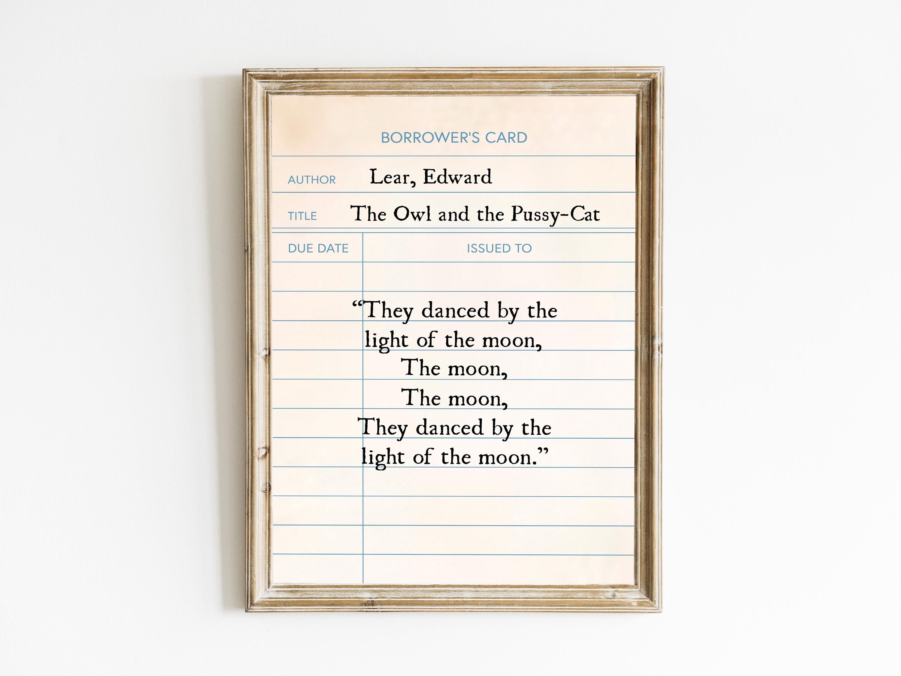 Owl & Pussy-Cat Nursery Print: Library Card Wall Art (Digital Download)