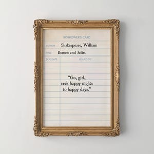 Romeo and Juliet Quote Library Card Printable Wall Art, Shakespeare Digital Print, Classic Book Quote, Vintage Book Decor