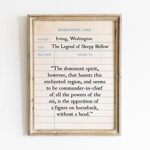 Sleepy Hollow citaat bibliotheekkaart afdrukbare muurkunst, digitale prints, bibliotheekretourkaart print, Sleepy Hollow bord, digitale print Halloween