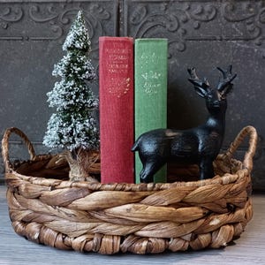 Vintage Red and Green Books, Set of 2 Old Books,  Christmas Home Decor, Christmas Inspired Books, Red and Green Staging Books, Antique Books