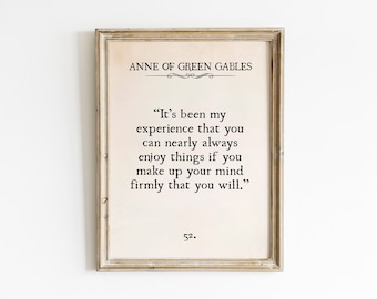 Anne auf Green Gables Buch Zitat druckbare Wandkunst, Anne auf Green Gables Digitaldrucke, L.M. Montgomery Zeichen, Bibliothekar Geschenk
