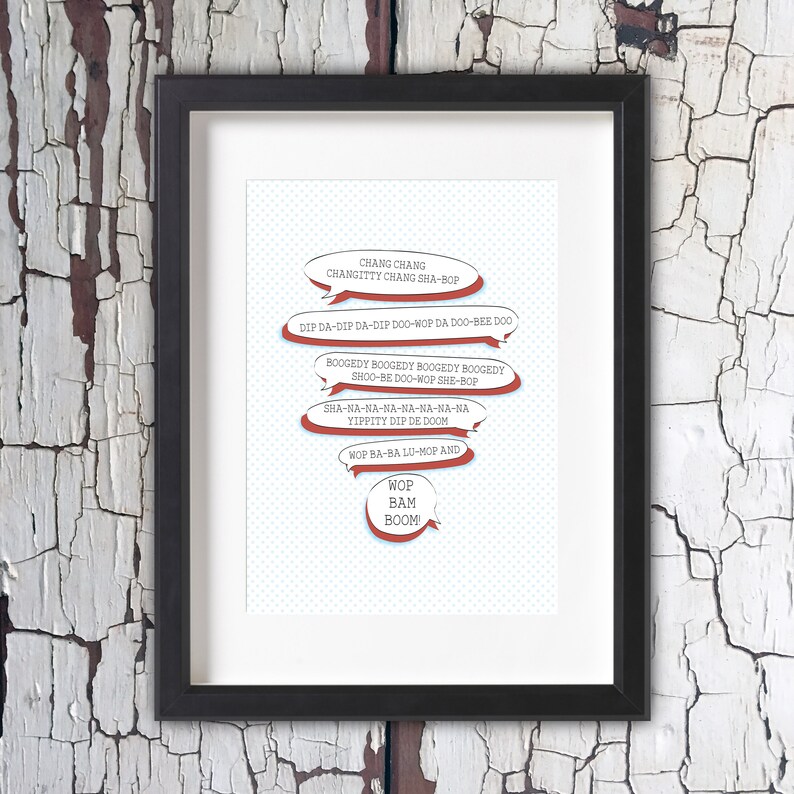 Grease Lyrics PRINT A4 We Go Together Like...Wop Bam Boom Etsy