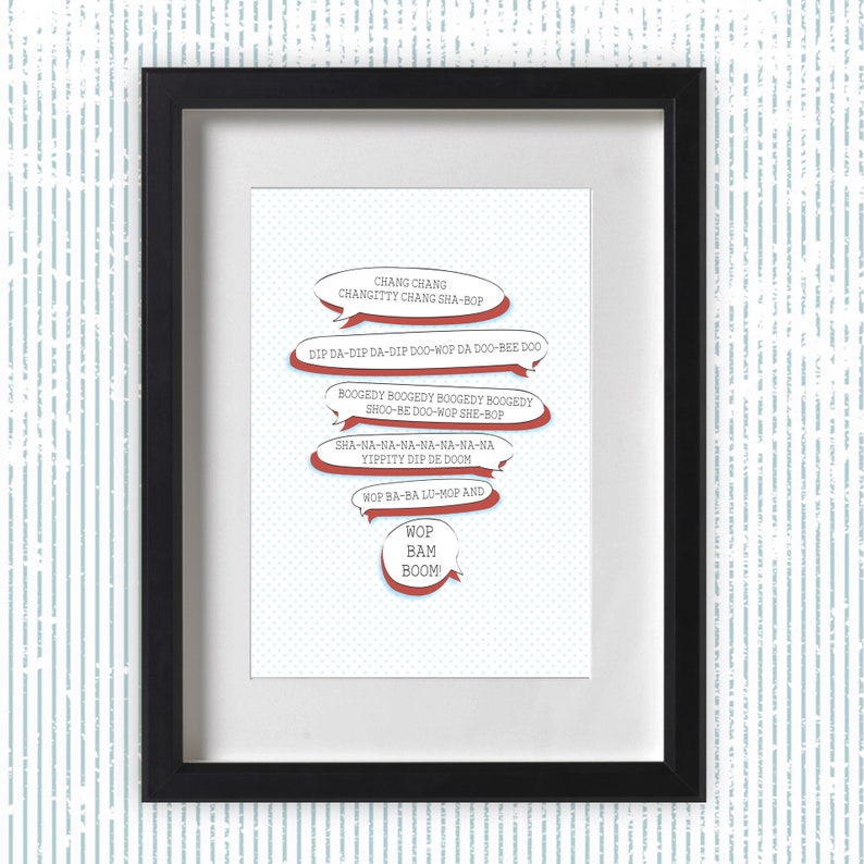 Grease Lyrics PRINT A4 We Go Together Like...Wop Bam Boom Etsy