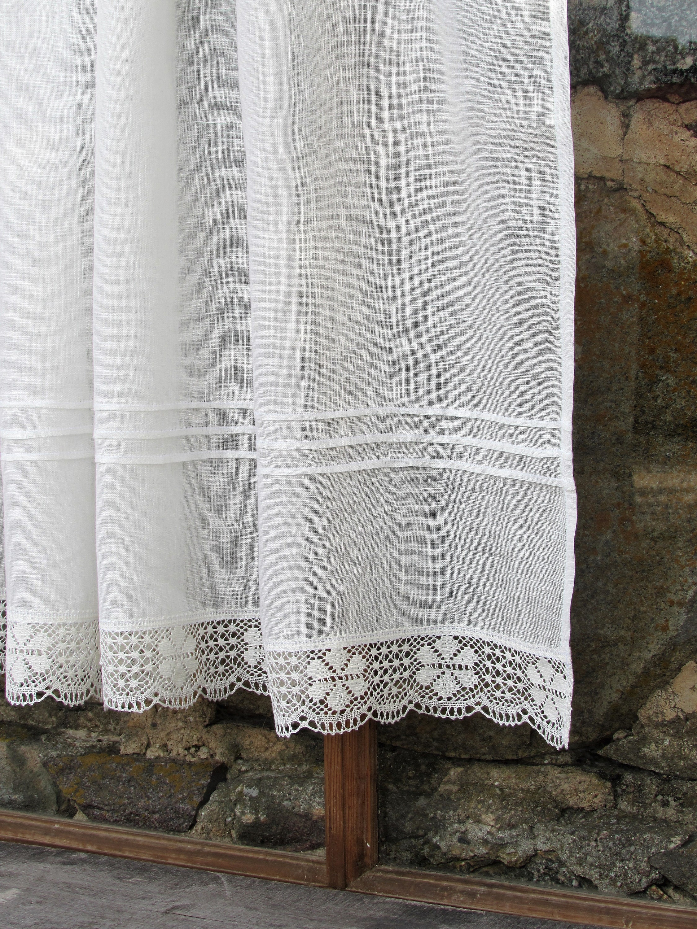 Café Curtains For Kitchen & Bathroom - 3-Piece Set With Valance, Embroidered Lace Trim - View #9