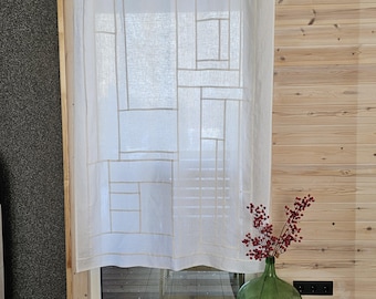 Zasłona w stylu Pojagi. Biała lniana zasłona. Panel okienny NR 0/4