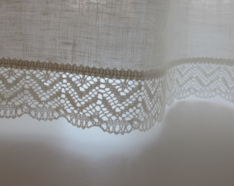 READY TO SHIP Privacy Linen Cafe Curtain Romantic Cafe Curtain with Lace Edge Trim Window Panel French Country kitchen H38.5 x W 53.5 inches