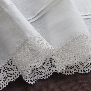 Tenda in lino bianco, tende da caffè romantiche con bordo in pizzo, pannello per finestra, tenda da cucina in stile country francese. Tenda personalizzata