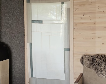 Zasłona w stylu Pojagi. Biała lniana zasłona. Panel okienny nr 2