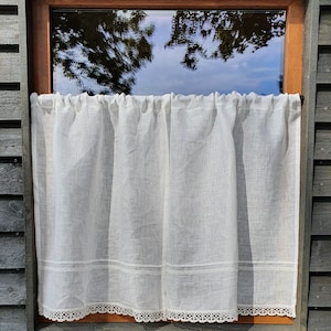 Cortina de lino blanco, cortinas románticas para café, Panel de ventana, cortina de cocina de campo francés, cortina personalizada imagen 2