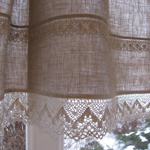 Bathroom Window Curtain With Wave Lace Edge Trim Natural - Etsy