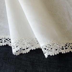 White Linen Curtain Cafe Curtains with Lace Edge Trim Window Panel French Country kitchen Curtain.Custom Curtain