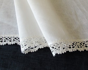 Rideau en lin blanc, rideaux café avec bordure en dentelle, panneau de fenêtre, rideau de cuisine campagnarde française. rideau personnalisé