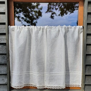 Rideau en lin blanc, rideaux de café romantiques avec bordure en dentelle, panneau de fenêtre, rideau de cuisine campagnarde française. rideau personnalisé image 4