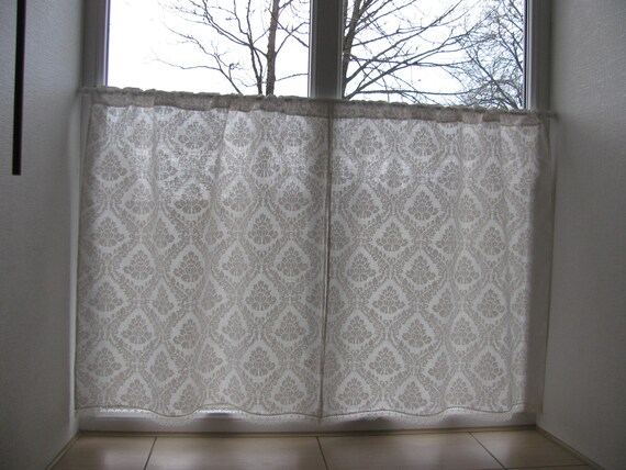Grey Linen Curtain Romantic Cafe Curtains with Lace Edge Trim Window Panel French Country kitchen Curtain.Custom Curtain