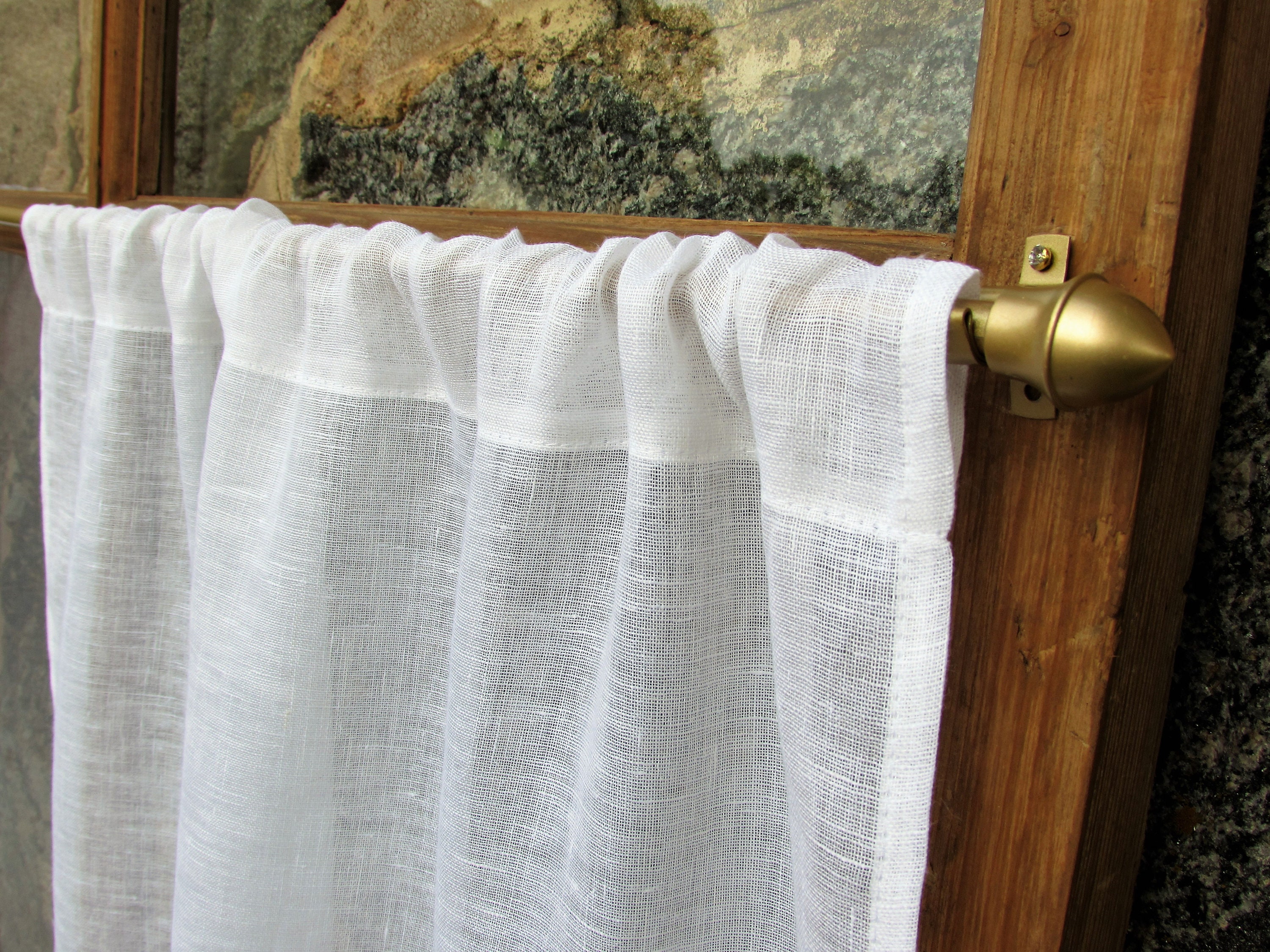 Linen Cafe Curtain Romantic Cafe Curtain With Lace Edge Trim Etsy UK