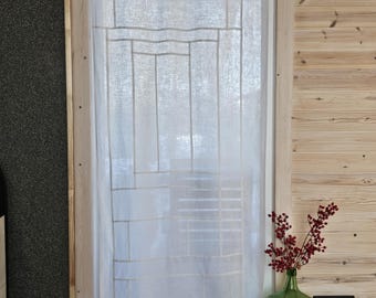 Zasłona w stylu Pojagi. Biała lniana zasłona. Panel okienny NR 0/5