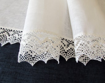 Rideau en lin blanc, rideaux café avec bordure en dentelle, panneau de fenêtre, rideau de cuisine campagnarde française. rideau personnalisé