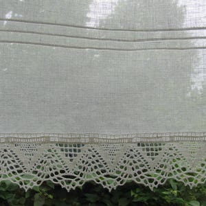 White Linen Cafe Curtain Romantic Cafe Curtains with Lace Edge Trim Window Panel French Country kitchen Curtain.Custom Curtain