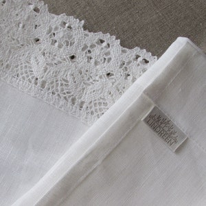 White Linen Curtain Romantic Cafe Curtains With Lace Edge Trim Window ...