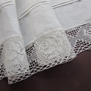 White Linen Curtain Romantic Cafe Curtains with Lace Edge Trim Window Panel French Country kitchen Curtain.Custom Curtain