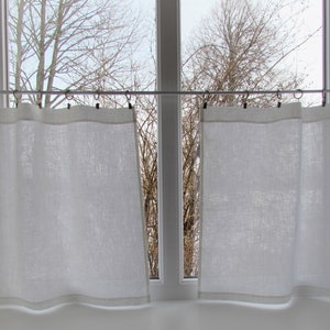 SINGLE PANEL Simple White Linen Curtain Cafe Curtains Window Panel Kitchen Curtain.Custom Curtain