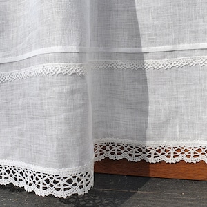 White Linen Curtain Romantic Cafe Curtains  Window Panel French Country kitchen Curtain.Custom Curtain