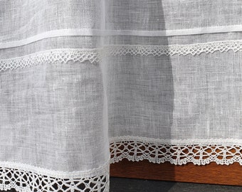 White Linen Curtain Romantic Cafe Curtains  Window Panel French Country kitchen Curtain.Custom Curtain