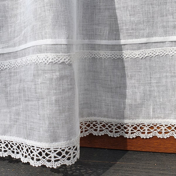 White Linen Curtain Romantic Cafe Curtains  Window Panel French Country kitchen Curtain.Custom Curtain