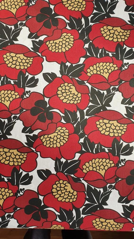Table Cloth Swedish Cotton Tablecloth With Red Flowers Christmas Scandinavian Design