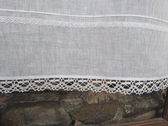 Grey Linen Curtain Romantic Cafe Curtains with Lace Edge Trim Window Panel French Country kitchen Curtain.Custom Curtain