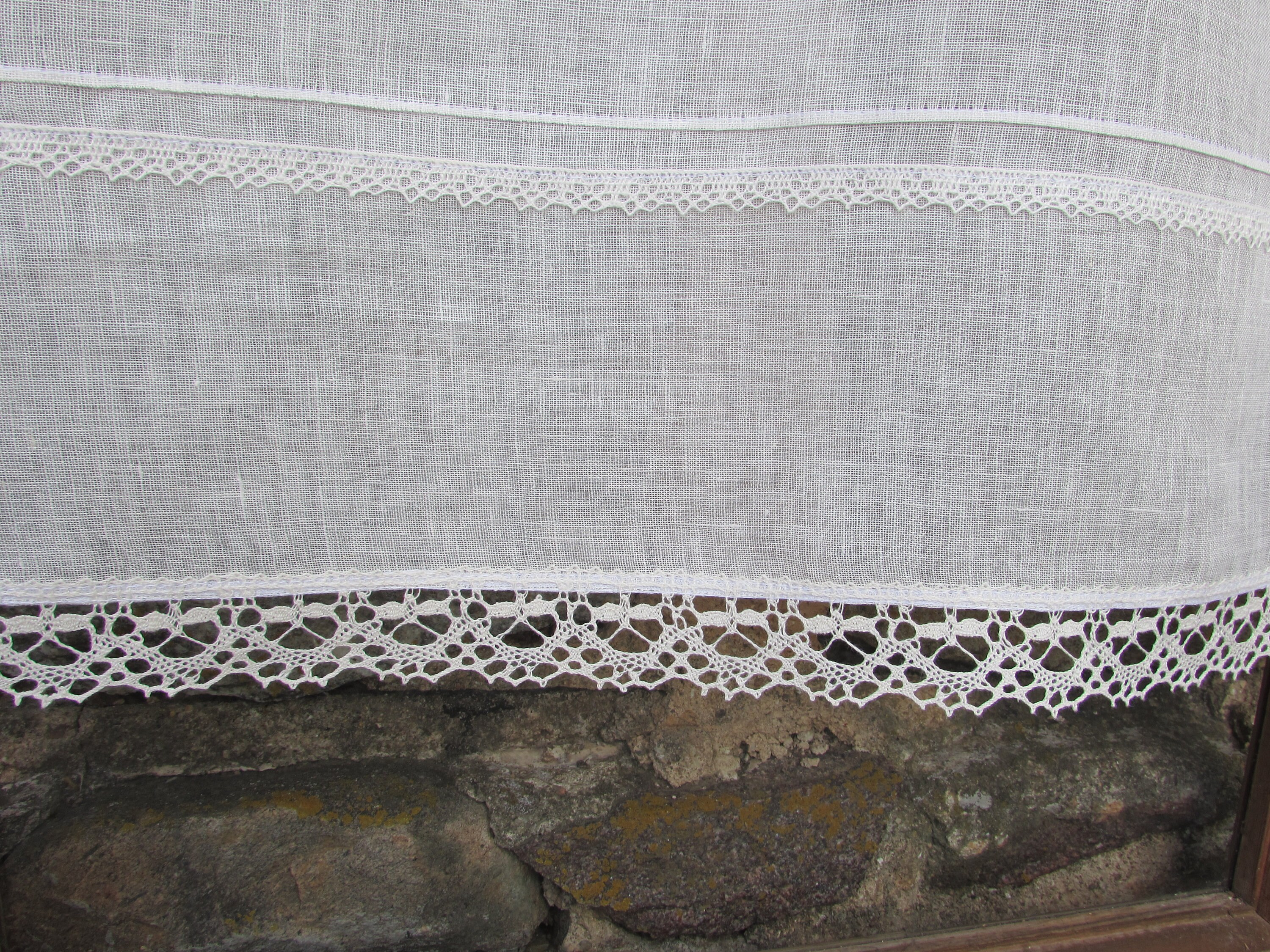 READY TO SHIP Romantic Cafe Curtains with Lace Edge Trim Window Panel French Country kitchen Curtain White CurtainH 32 x W 24,5 inches