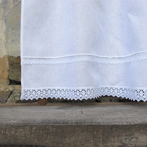White Linen Curtain Romantic Cafe Curtains with Lace Edge Trim Window Panel French Country