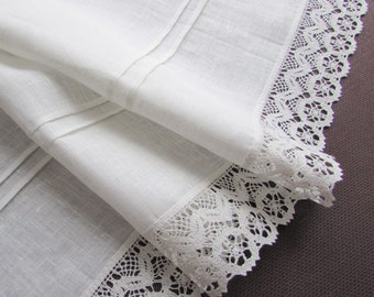 White Linen Curtain Romantic Cafe Curtains with Lace Edge Trim Window Panel French Country kitchen Curtain.Custom Curtain